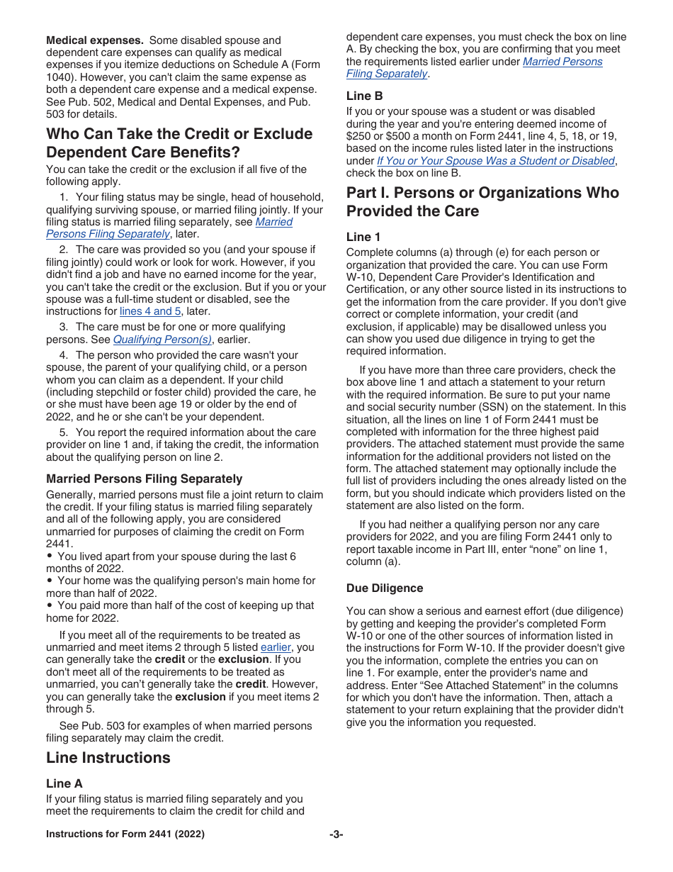 Instructions for IRS Form 2441 Child and Dependent Care Expenses, Page 3