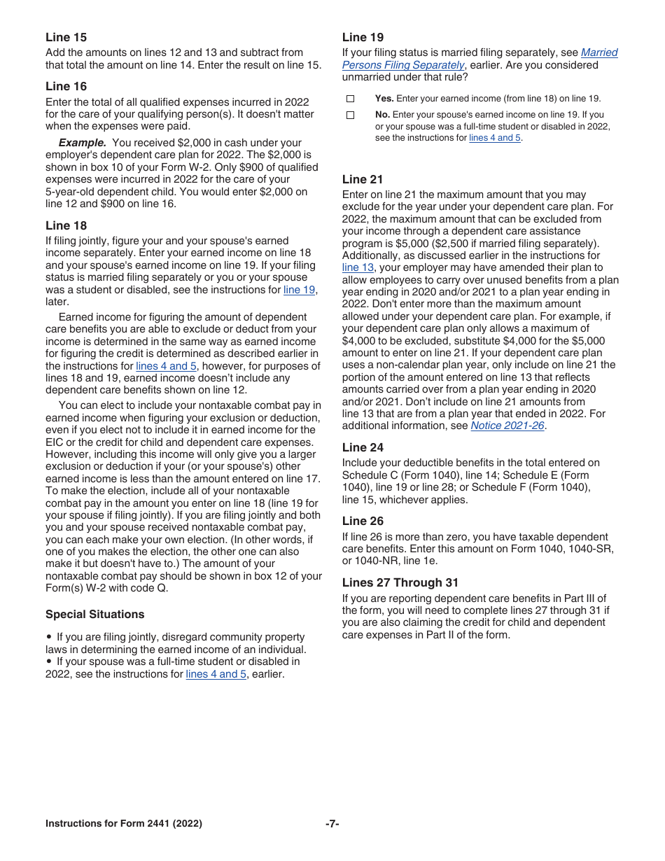 Instructions for IRS Form 2441 Child and Dependent Care Expenses, Page 7