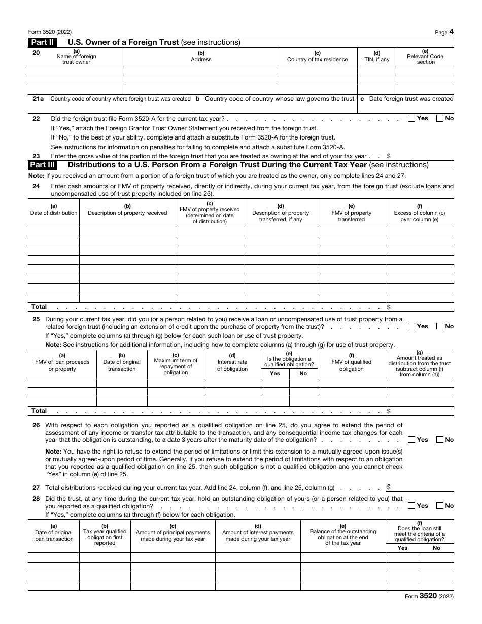 IRS Form 3520 Annual Return to Report Transactions With Foreign Trusts and Receipt of Certain Foreign Gifts, Page 4