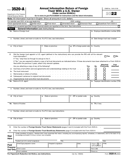 IRS Form 3520-A 2022 Printable Pdf