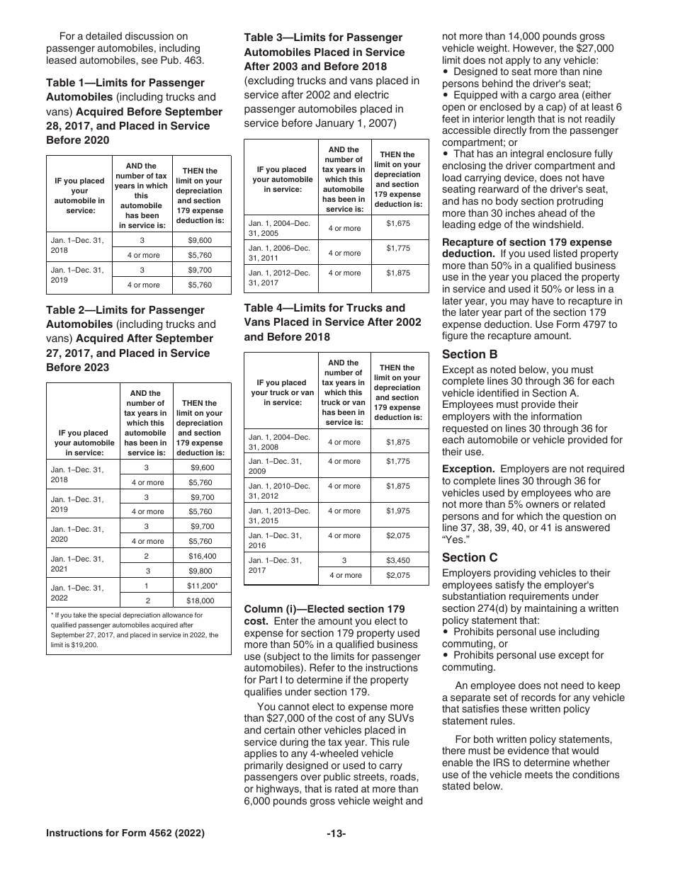 Instructions for IRS Form 4562 Depreciation and Amortization (Including Information on Listed Property), Page 13