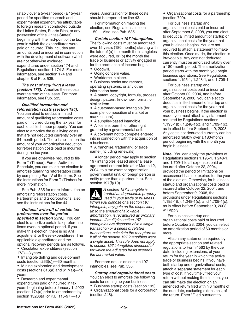 Instructions for IRS Form 4562 Depreciation and Amortization (Including Information on Listed Property), Page 15