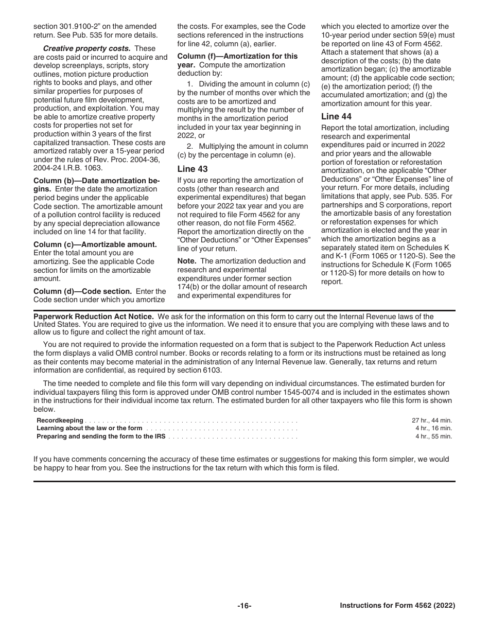 Instructions for IRS Form 4562 Depreciation and Amortization (Including Information on Listed Property), Page 16