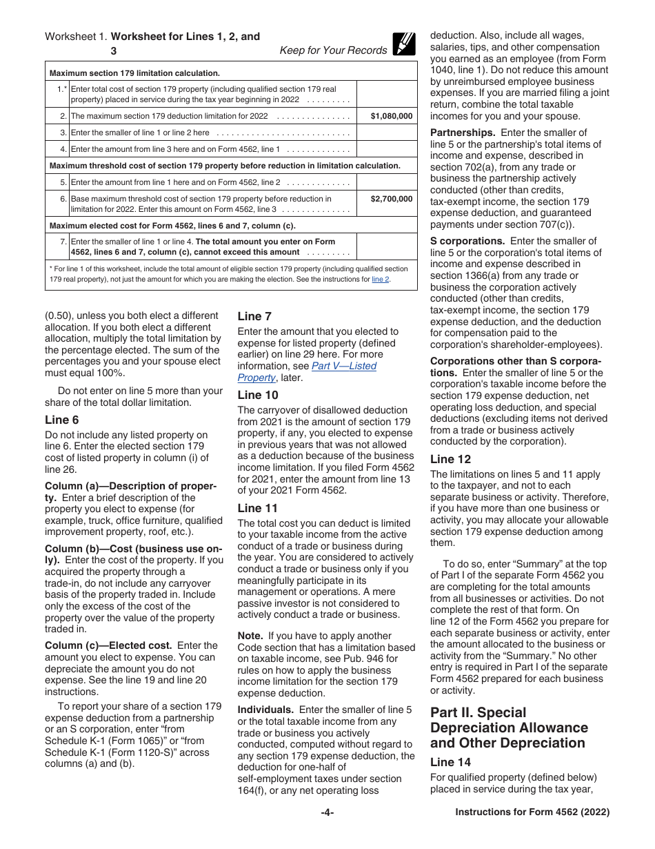 Instructions for IRS Form 4562 Depreciation and Amortization (Including Information on Listed Property), Page 4