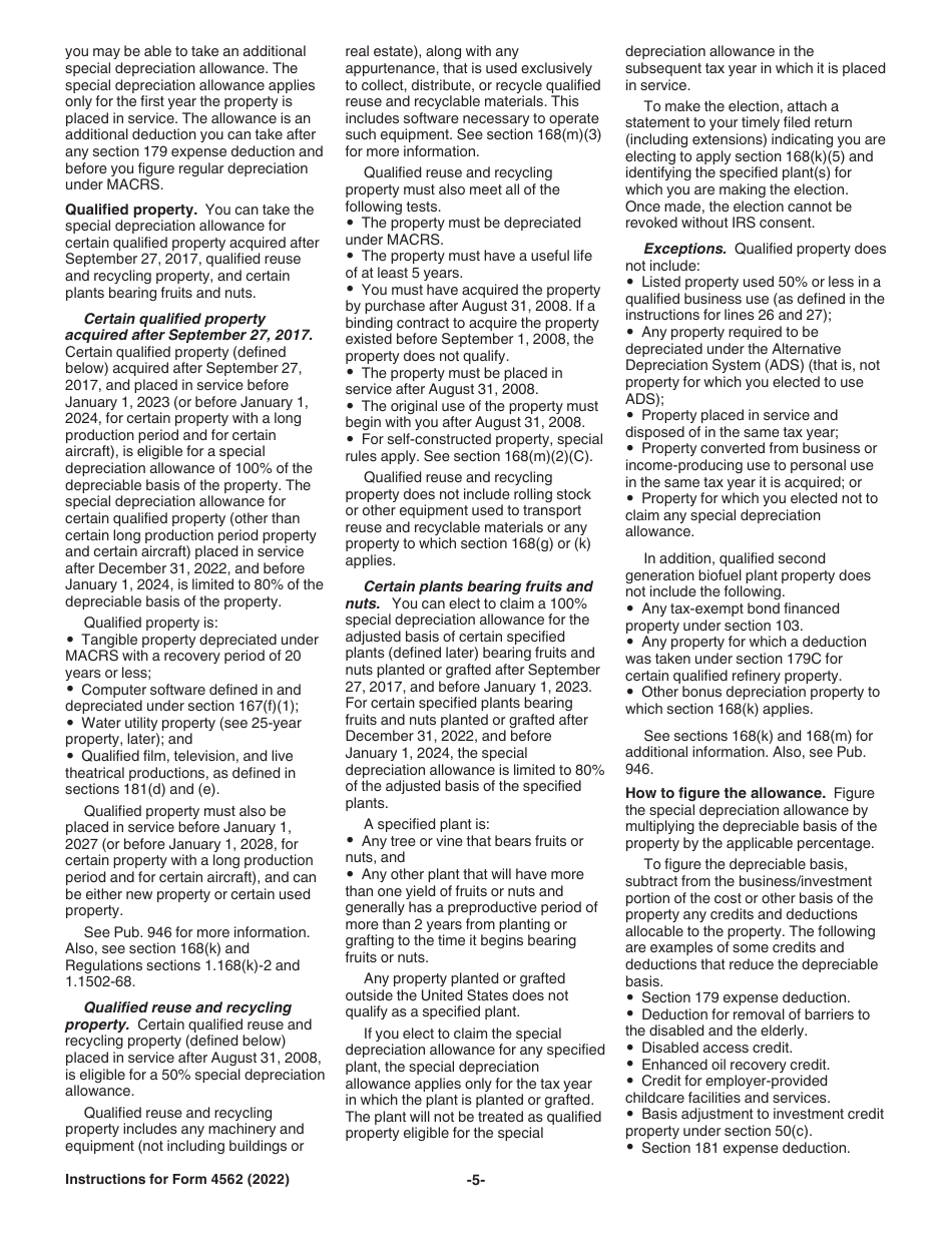 Instructions for IRS Form 4562 Depreciation and Amortization (Including Information on Listed Property), Page 5