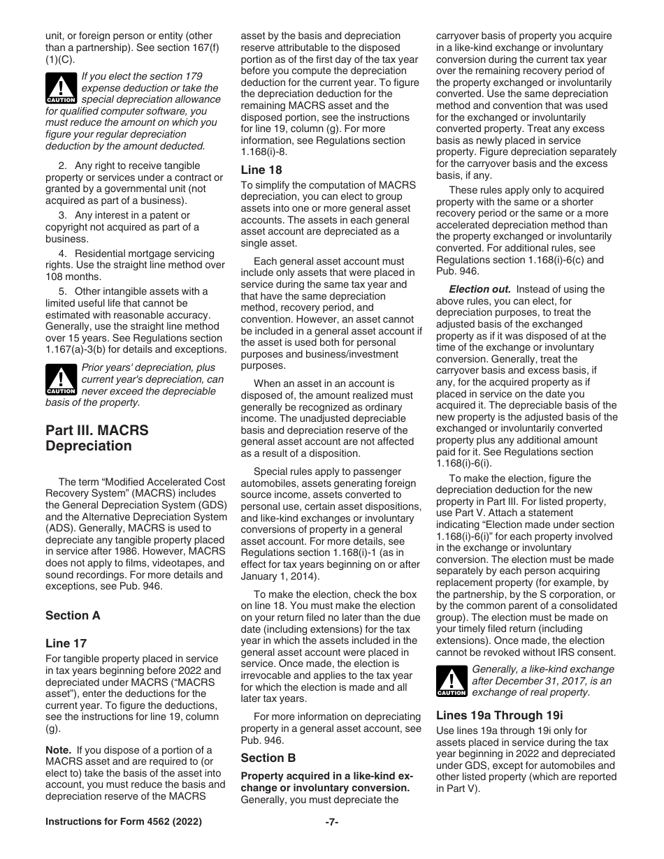 Instructions for IRS Form 4562 Depreciation and Amortization (Including Information on Listed Property), Page 7