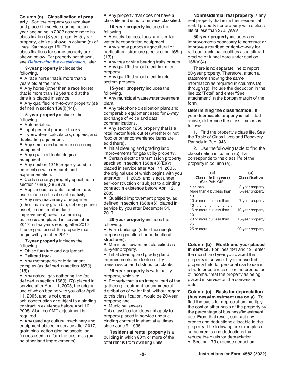 Instructions for IRS Form 4562 Depreciation and Amortization (Including Information on Listed Property), Page 8