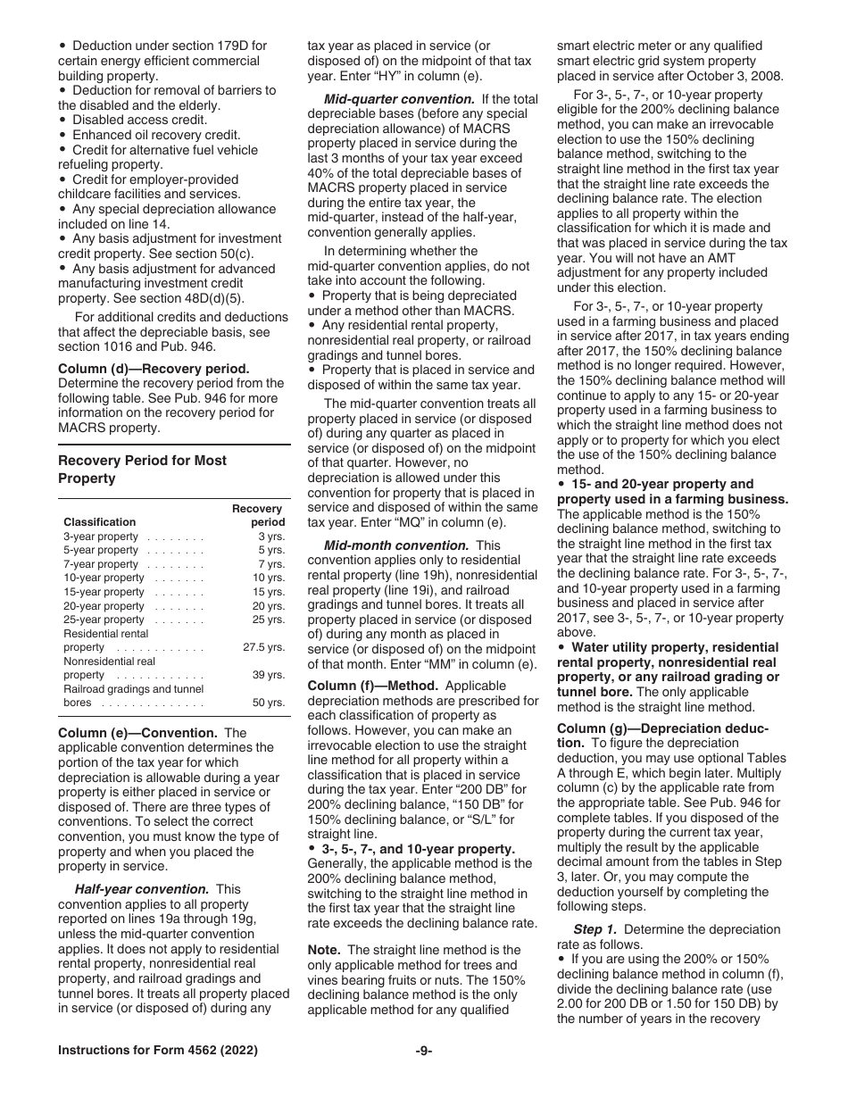 Instructions for IRS Form 4562 Depreciation and Amortization (Including Information on Listed Property), Page 9