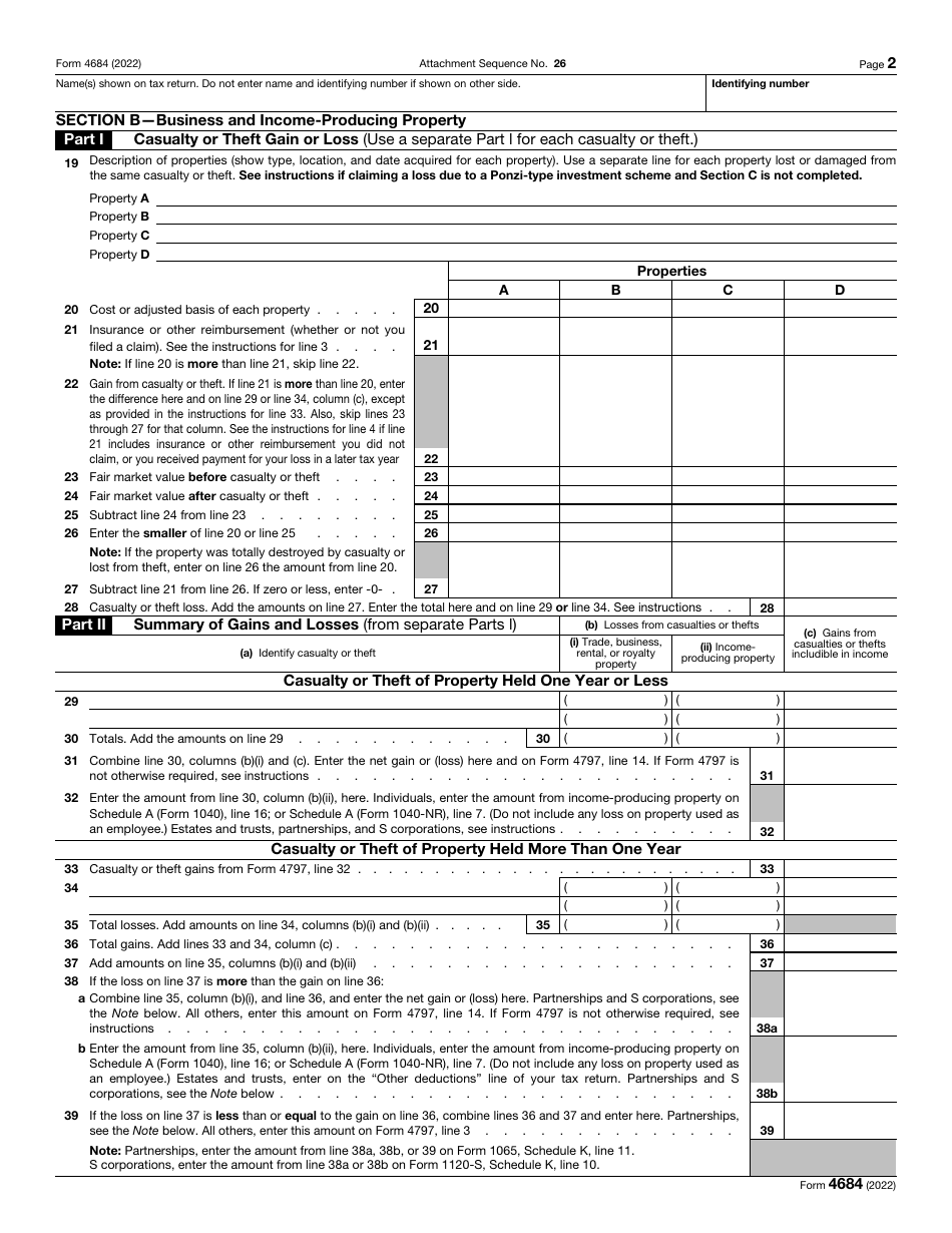 Irs Form 4684 Download Fillable Pdf Or Fill Online Casualties And Thefts 2022 Templateroller 8004