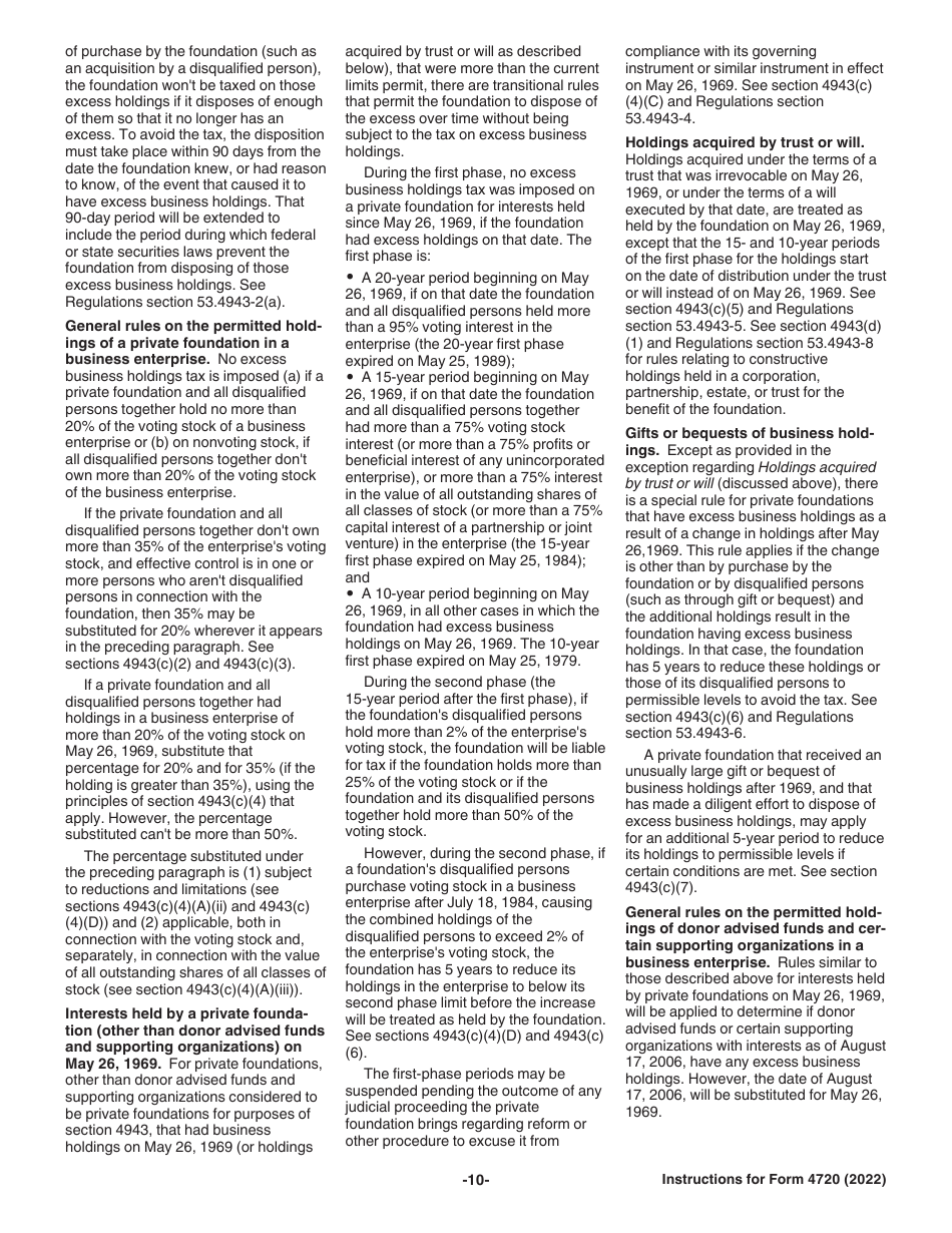 Instructions for IRS Form 4720 Return of Certain Excise Taxes Under Chapters 41 and 42 of the Internal Revenue Code, Page 10