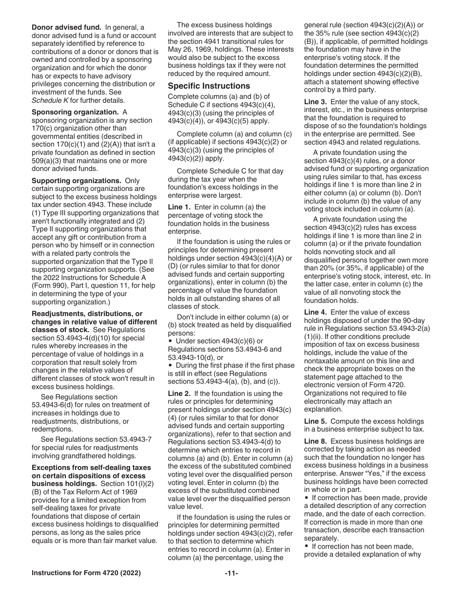 Instructions for IRS Form 4720 Return of Certain Excise Taxes Under Chapters 41 and 42 of the Internal Revenue Code, Page 11