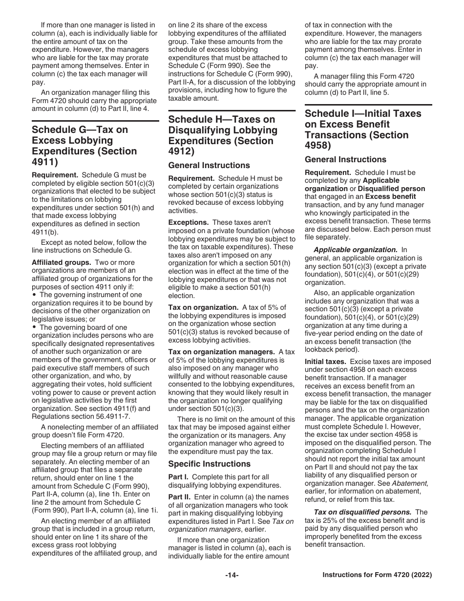 Instructions for IRS Form 4720 Return of Certain Excise Taxes Under Chapters 41 and 42 of the Internal Revenue Code, Page 14