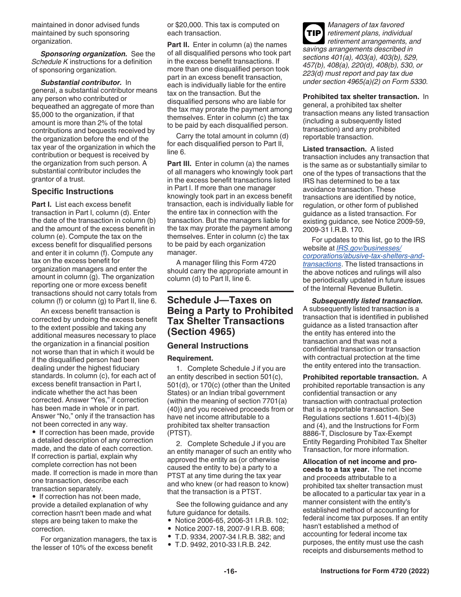 Instructions for IRS Form 4720 Return of Certain Excise Taxes Under Chapters 41 and 42 of the Internal Revenue Code, Page 16