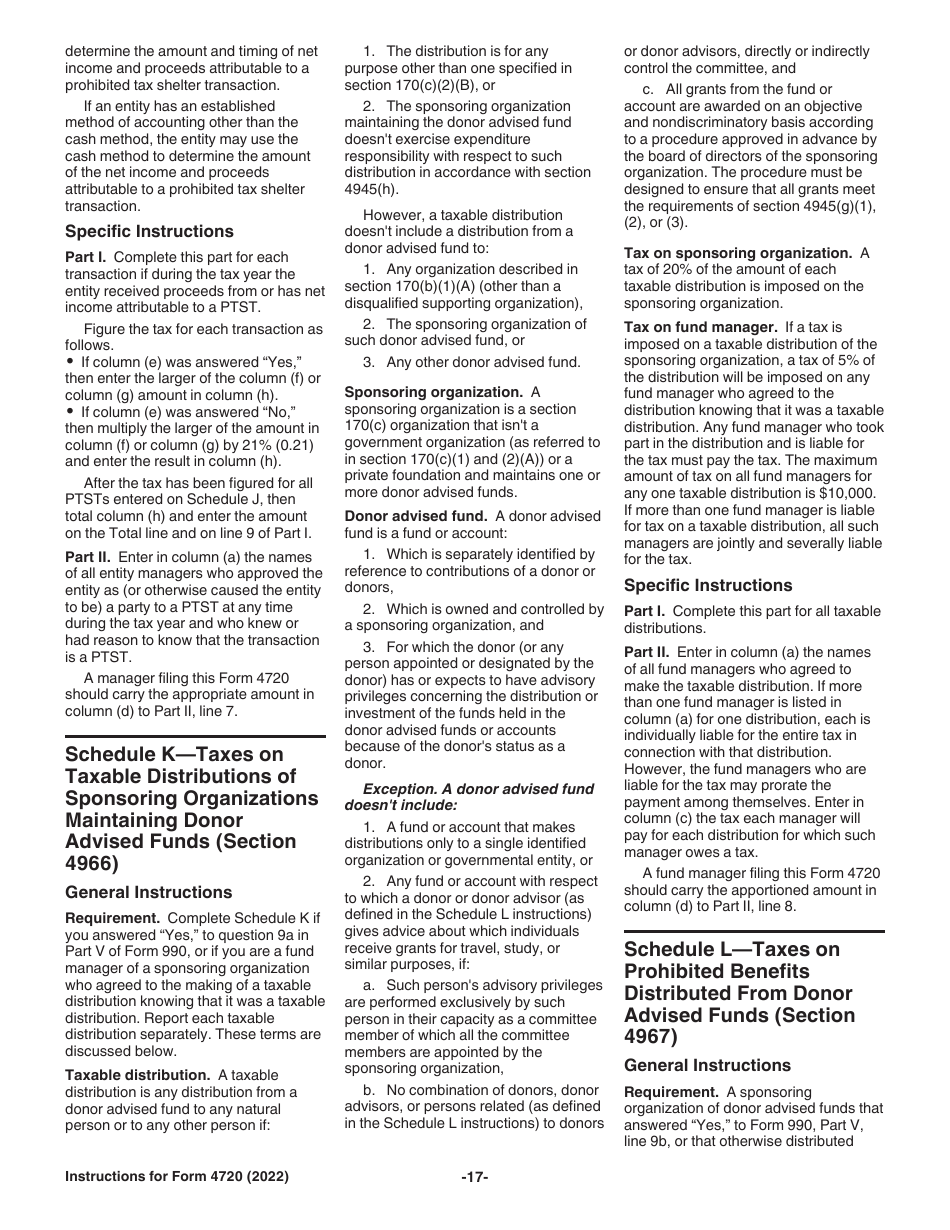 Instructions for IRS Form 4720 Return of Certain Excise Taxes Under Chapters 41 and 42 of the Internal Revenue Code, Page 17