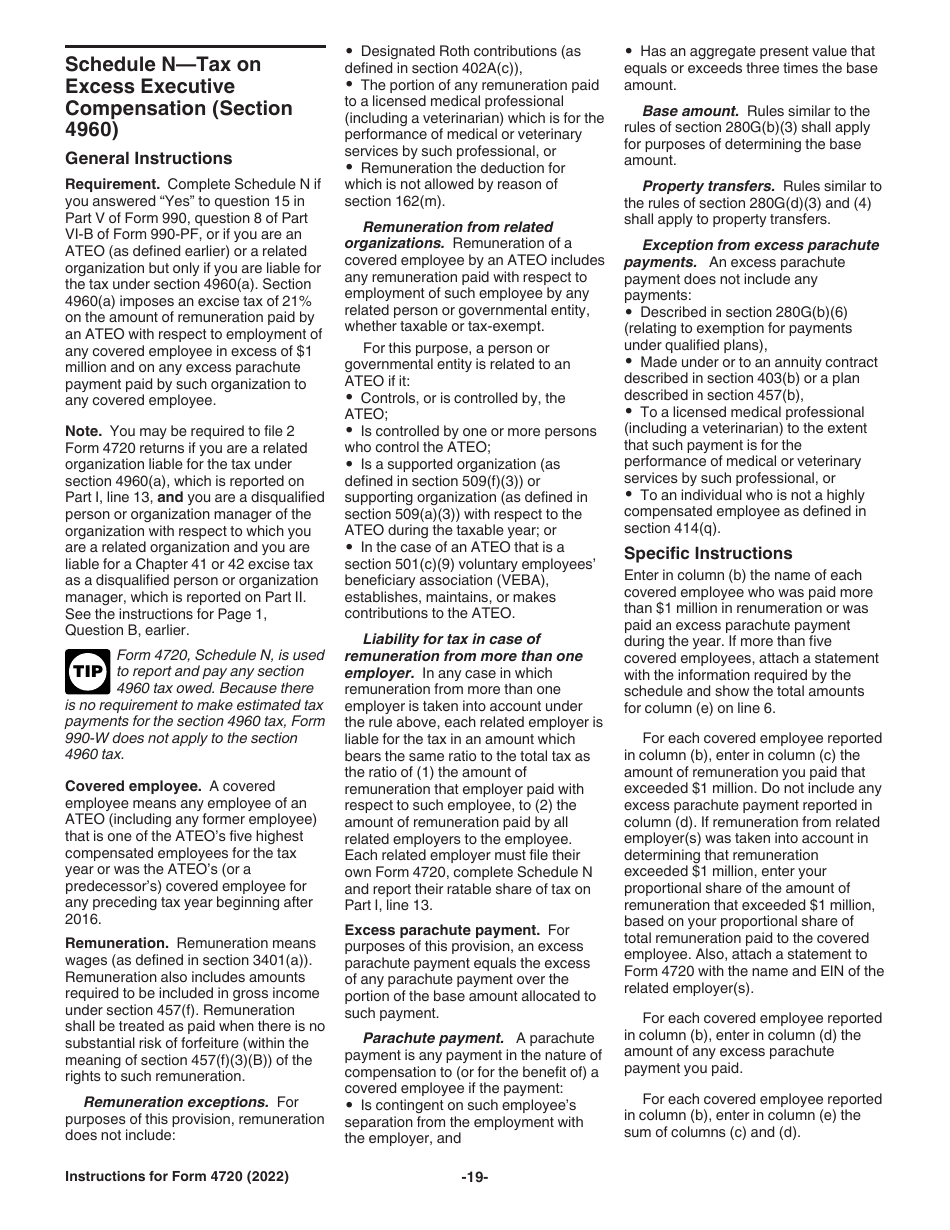 Instructions for IRS Form 4720 Return of Certain Excise Taxes Under Chapters 41 and 42 of the Internal Revenue Code, Page 19