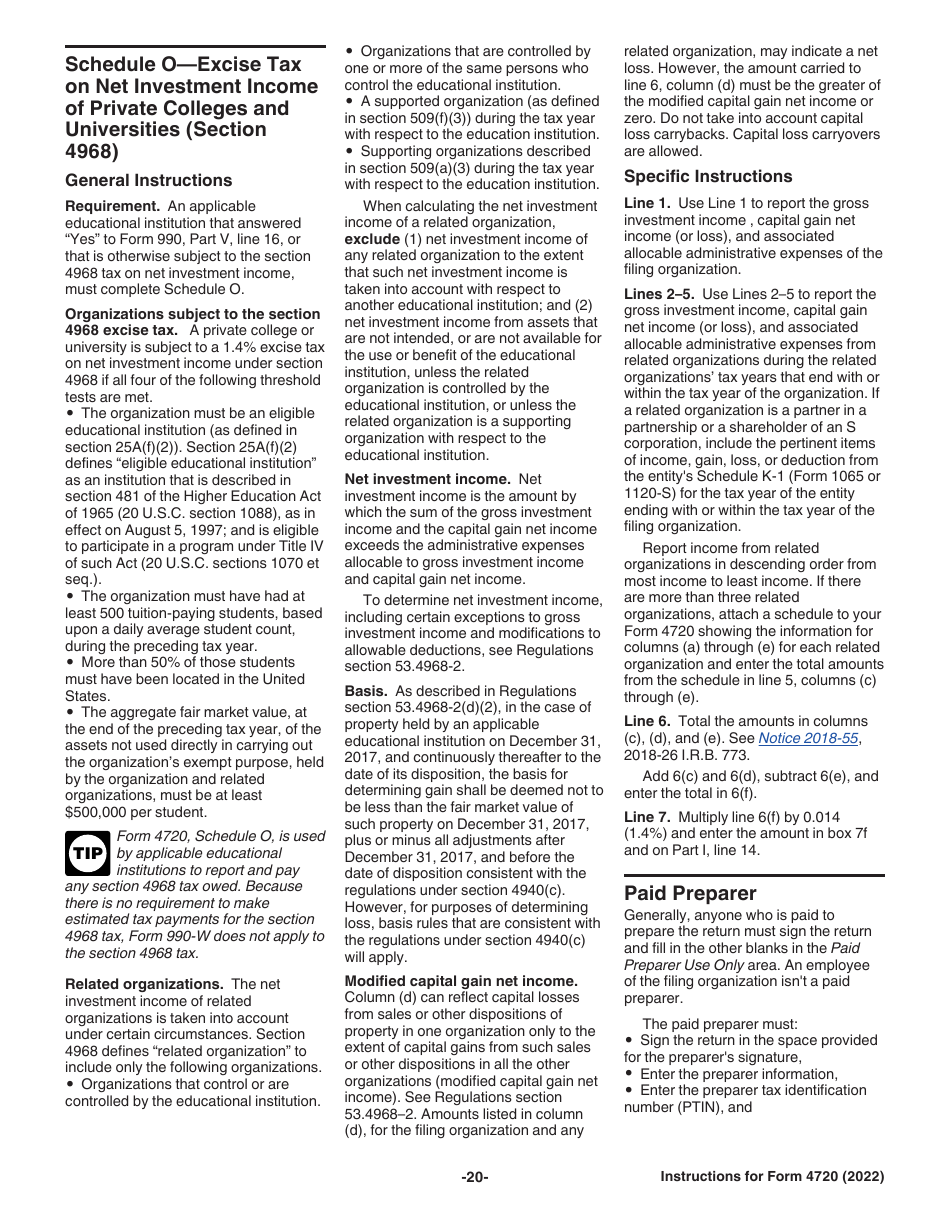 Instructions for IRS Form 4720 Return of Certain Excise Taxes Under Chapters 41 and 42 of the Internal Revenue Code, Page 20