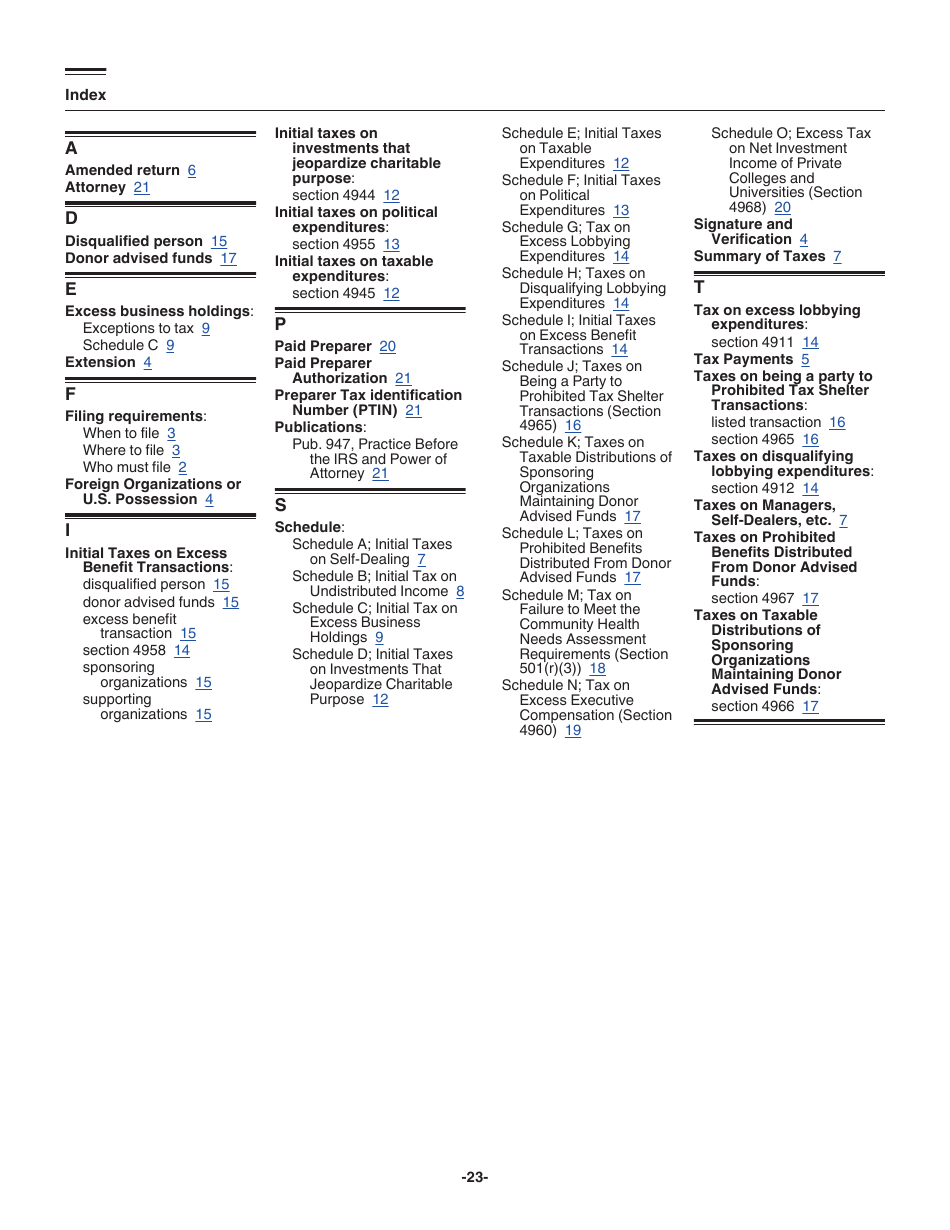Instructions for IRS Form 4720 Return of Certain Excise Taxes Under Chapters 41 and 42 of the Internal Revenue Code, Page 23