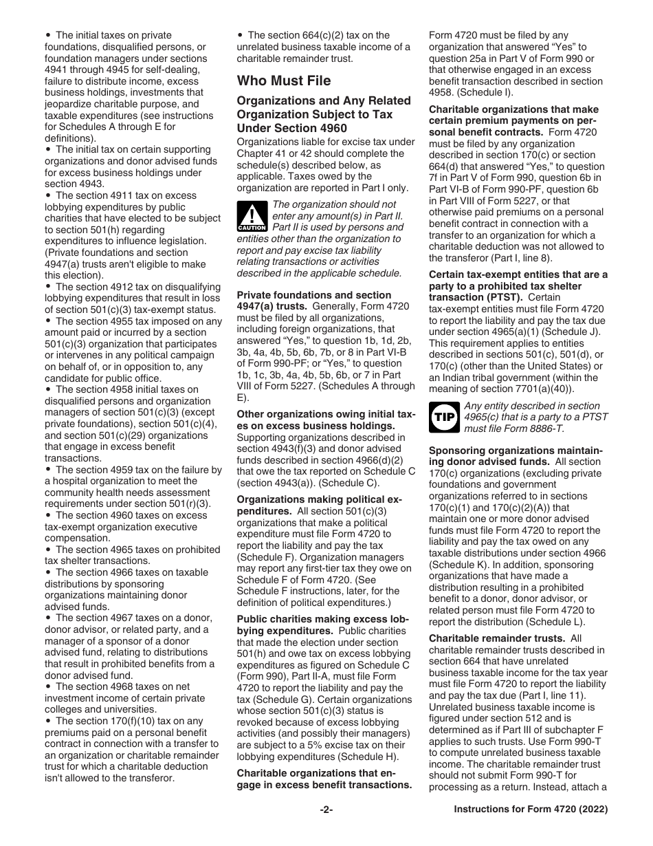 Instructions for IRS Form 4720 Return of Certain Excise Taxes Under Chapters 41 and 42 of the Internal Revenue Code, Page 2
