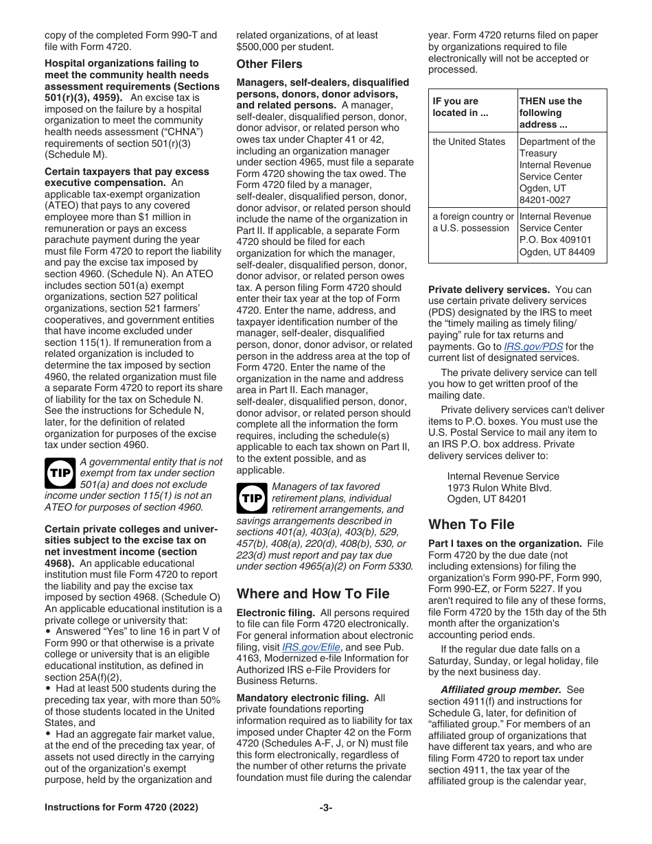 Instructions for IRS Form 4720 Return of Certain Excise Taxes Under Chapters 41 and 42 of the Internal Revenue Code, Page 3