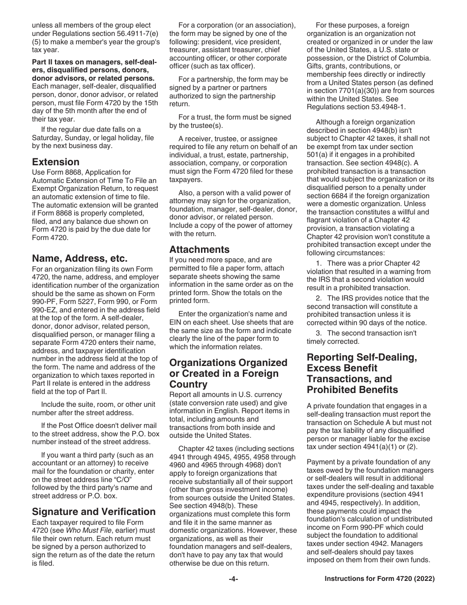 Instructions for IRS Form 4720 Return of Certain Excise Taxes Under Chapters 41 and 42 of the Internal Revenue Code, Page 4