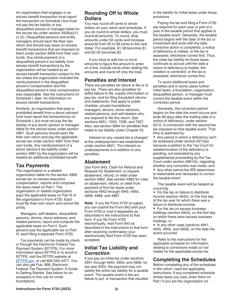 Instructions for IRS Form 4720 Return of Certain Excise Taxes Under Chapters 41 and 42 of the Internal Revenue Code, Page 5