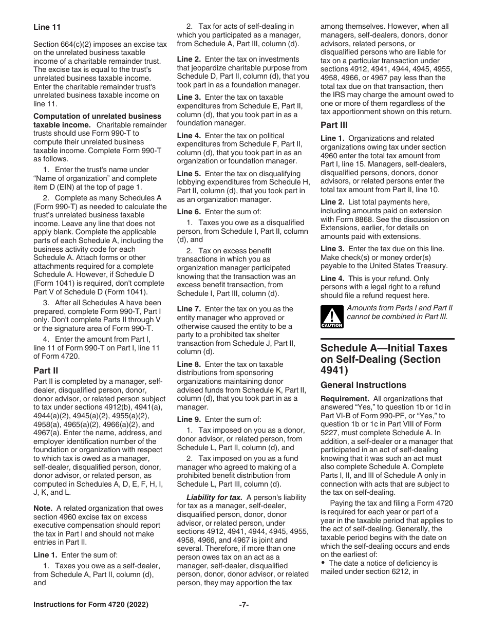 Instructions for IRS Form 4720 Return of Certain Excise Taxes Under Chapters 41 and 42 of the Internal Revenue Code, Page 7