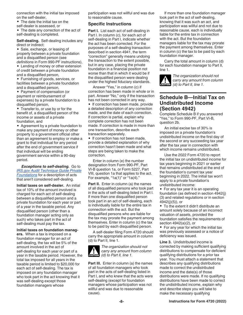 Instructions for IRS Form 4720 Return of Certain Excise Taxes Under Chapters 41 and 42 of the Internal Revenue Code, Page 8
