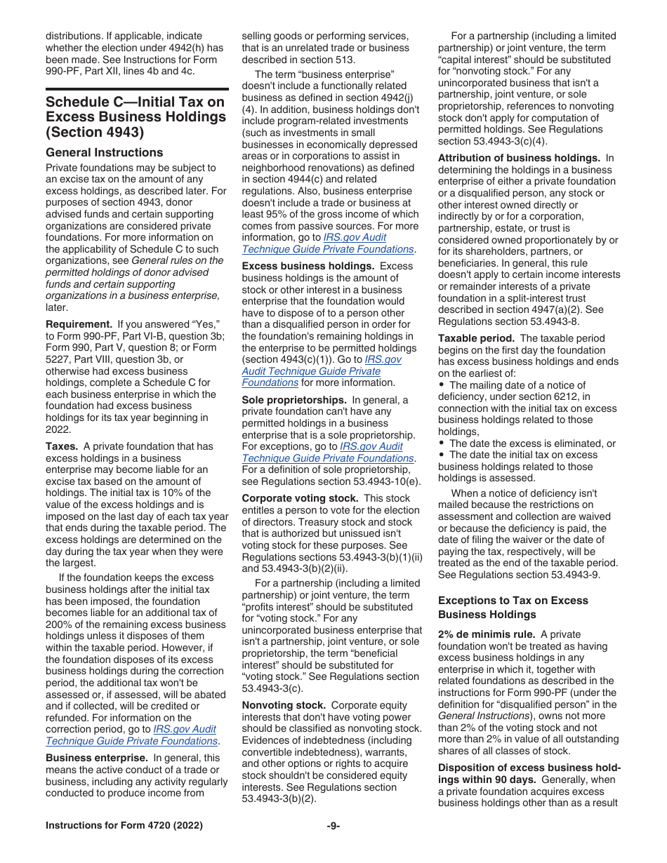 Instructions for IRS Form 4720 Return of Certain Excise Taxes Under Chapters 41 and 42 of the Internal Revenue Code, Page 9