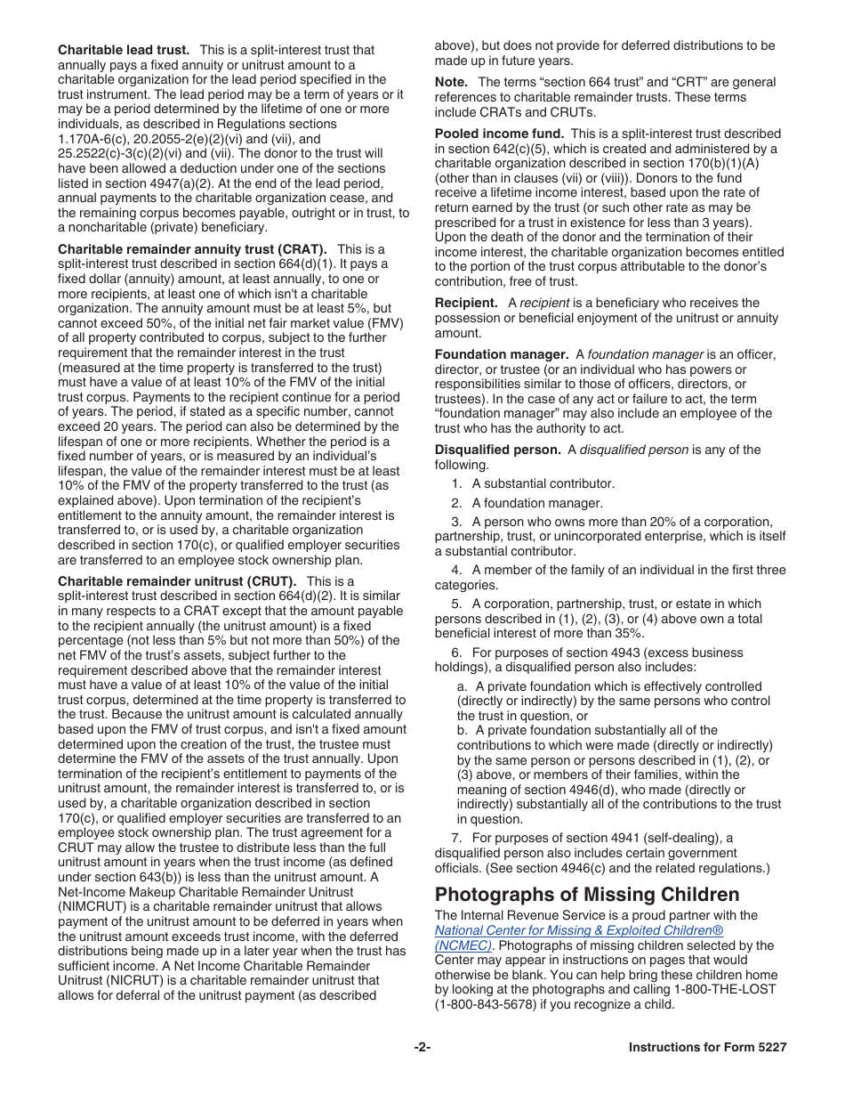 Instructions for IRS Form 5227 Split-Interest Trust Information Return, Page 2