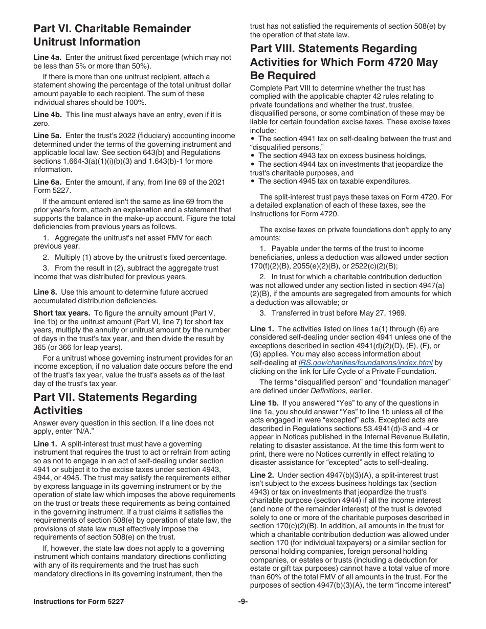 Instructions for IRS Form 5227 Split-Interest Trust Information Return, Page 9