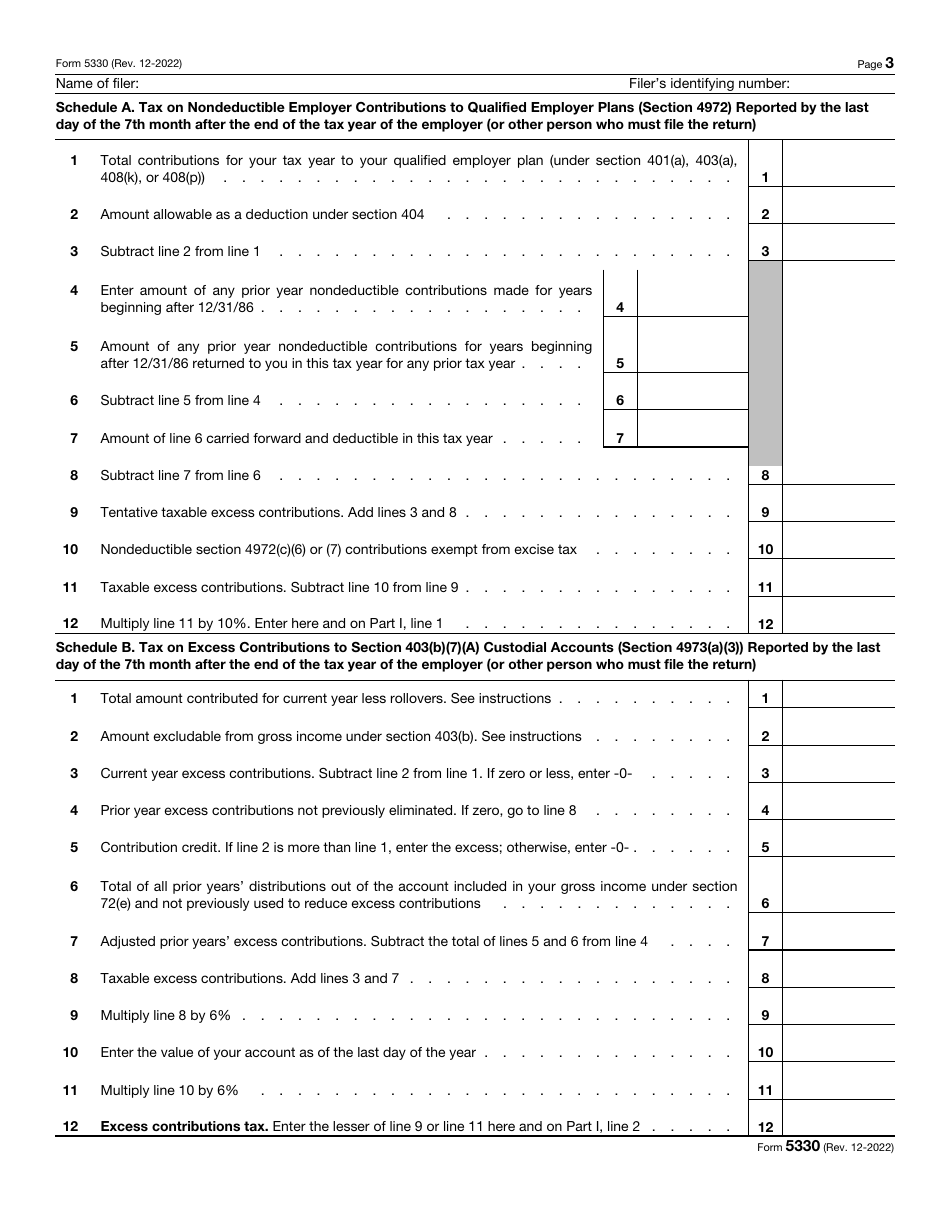 IRS Form 5330 Return of Excise Taxes Related to Employee Benefit Plans, Page 3