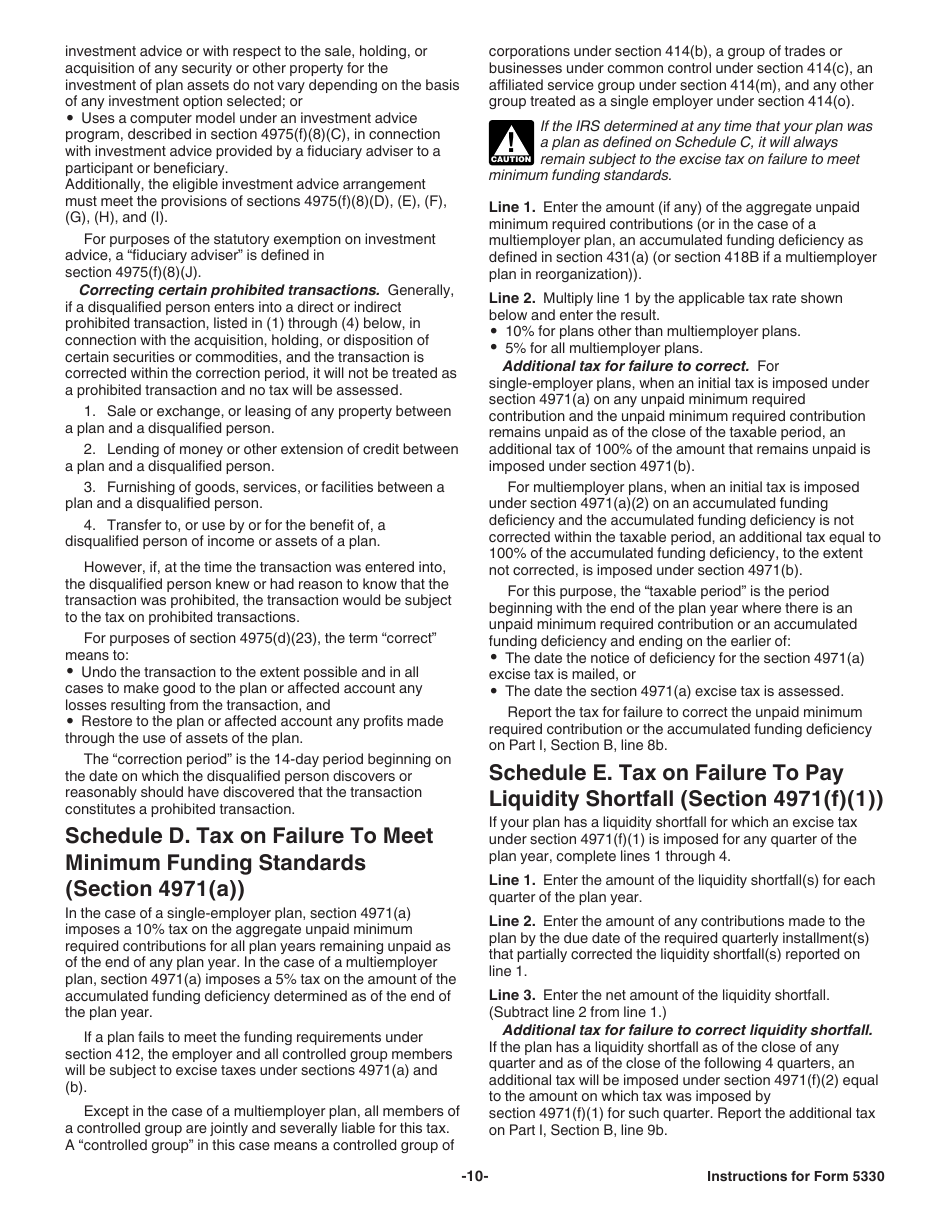 Instructions for IRS Form 5330 Return of Excise Taxes Related to Employee Benefit Plans, Page 10