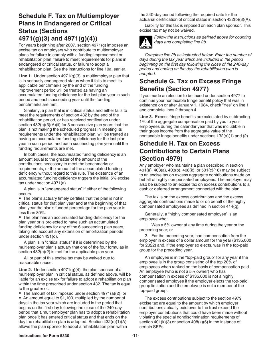 Instructions for IRS Form 5330 Return of Excise Taxes Related to Employee Benefit Plans, Page 11