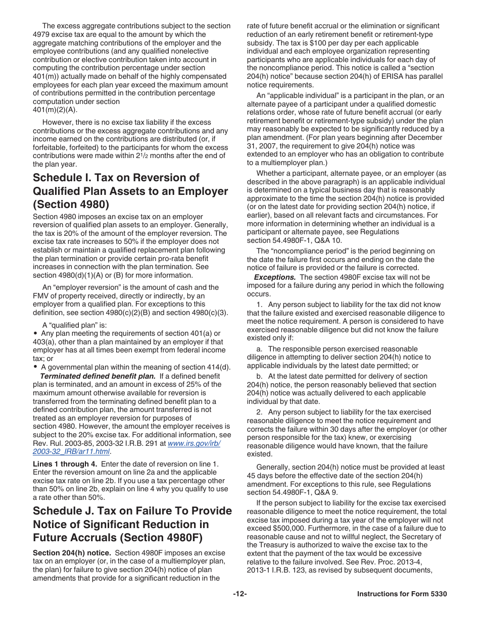 Instructions for IRS Form 5330 Return of Excise Taxes Related to Employee Benefit Plans, Page 12
