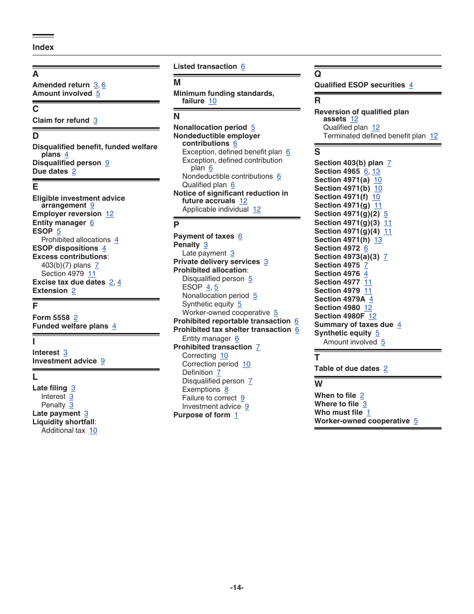 Instructions for IRS Form 5330 Return of Excise Taxes Related to Employee Benefit Plans, Page 14