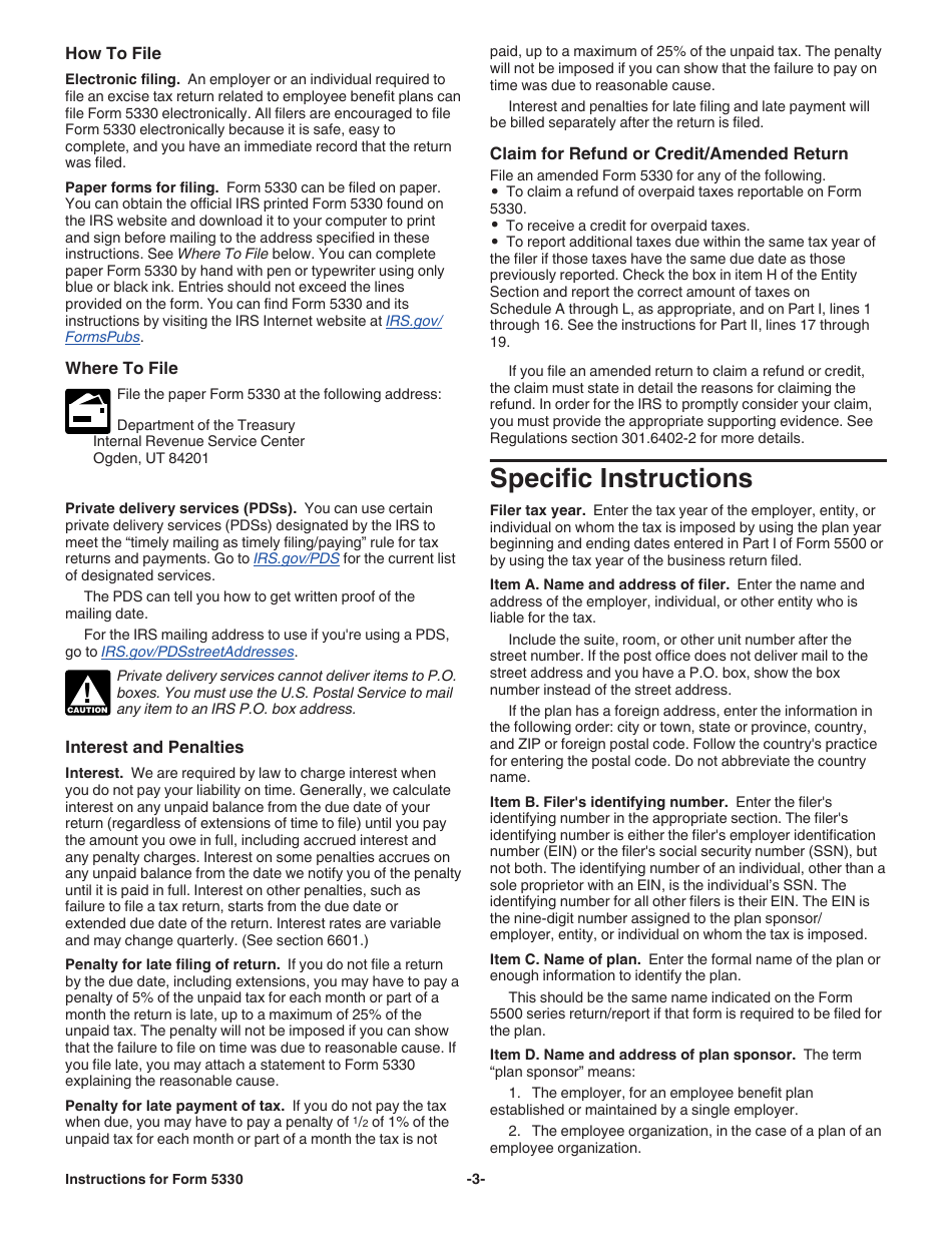 Instructions for IRS Form 5330 Return of Excise Taxes Related to Employee Benefit Plans, Page 3