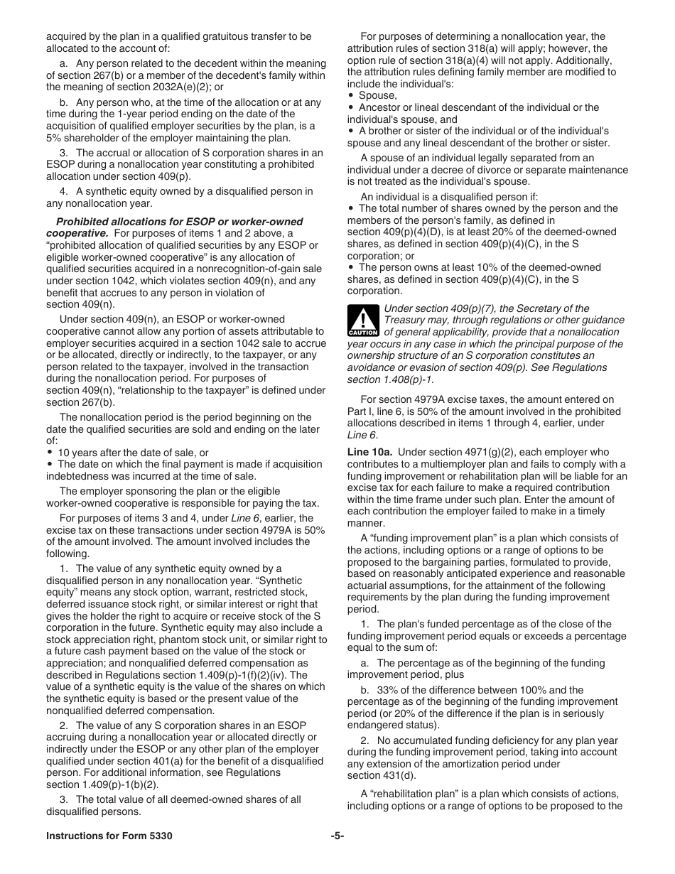 Instructions for IRS Form 5330 Return of Excise Taxes Related to Employee Benefit Plans, Page 5