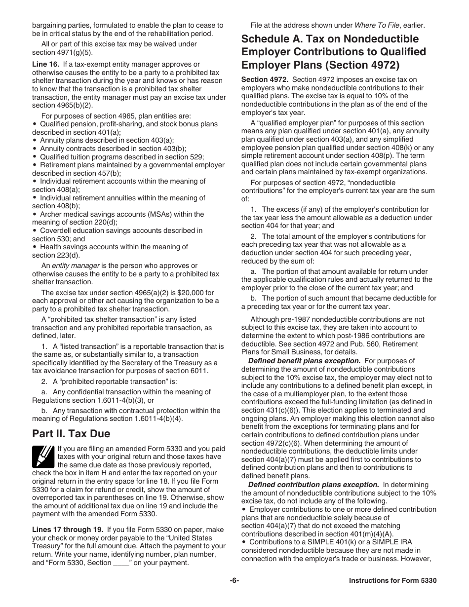Instructions for IRS Form 5330 Return of Excise Taxes Related to Employee Benefit Plans, Page 6