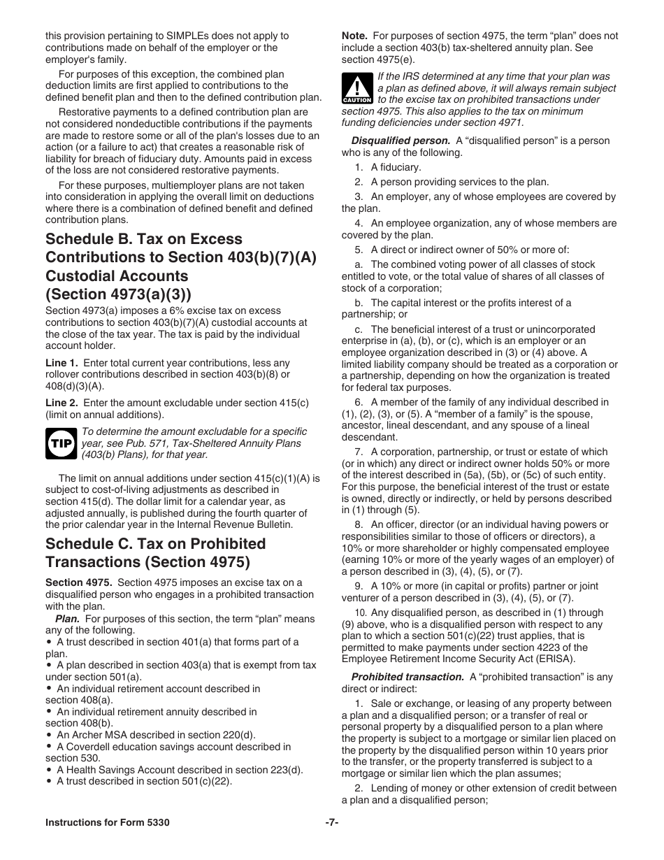 Instructions for IRS Form 5330 Return of Excise Taxes Related to Employee Benefit Plans, Page 7