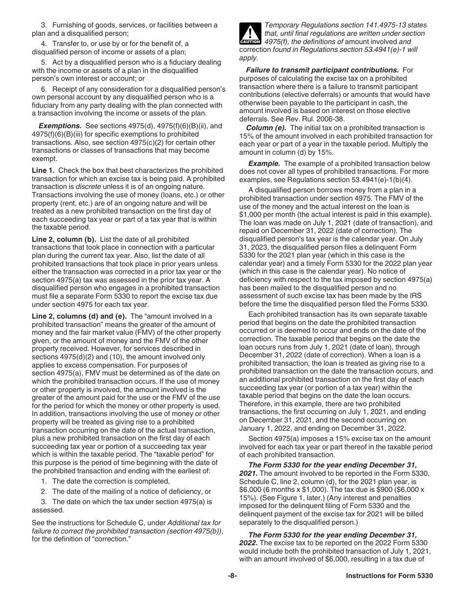 Instructions for IRS Form 5330 Return of Excise Taxes Related to Employee Benefit Plans, Page 8