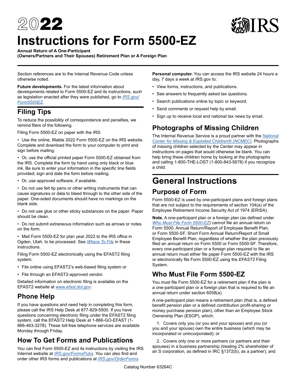 Instructions for IRS Form 5500-EZ Annual Return of a One Participant (Owners / Partners and Their Spouses) Retirement Plan or a Foreign Plan, Page 1