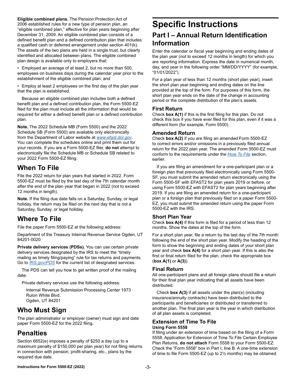 Instructions for IRS Form 5500-EZ Annual Return of a One Participant (Owners / Partners and Their Spouses) Retirement Plan or a Foreign Plan, Page 3
