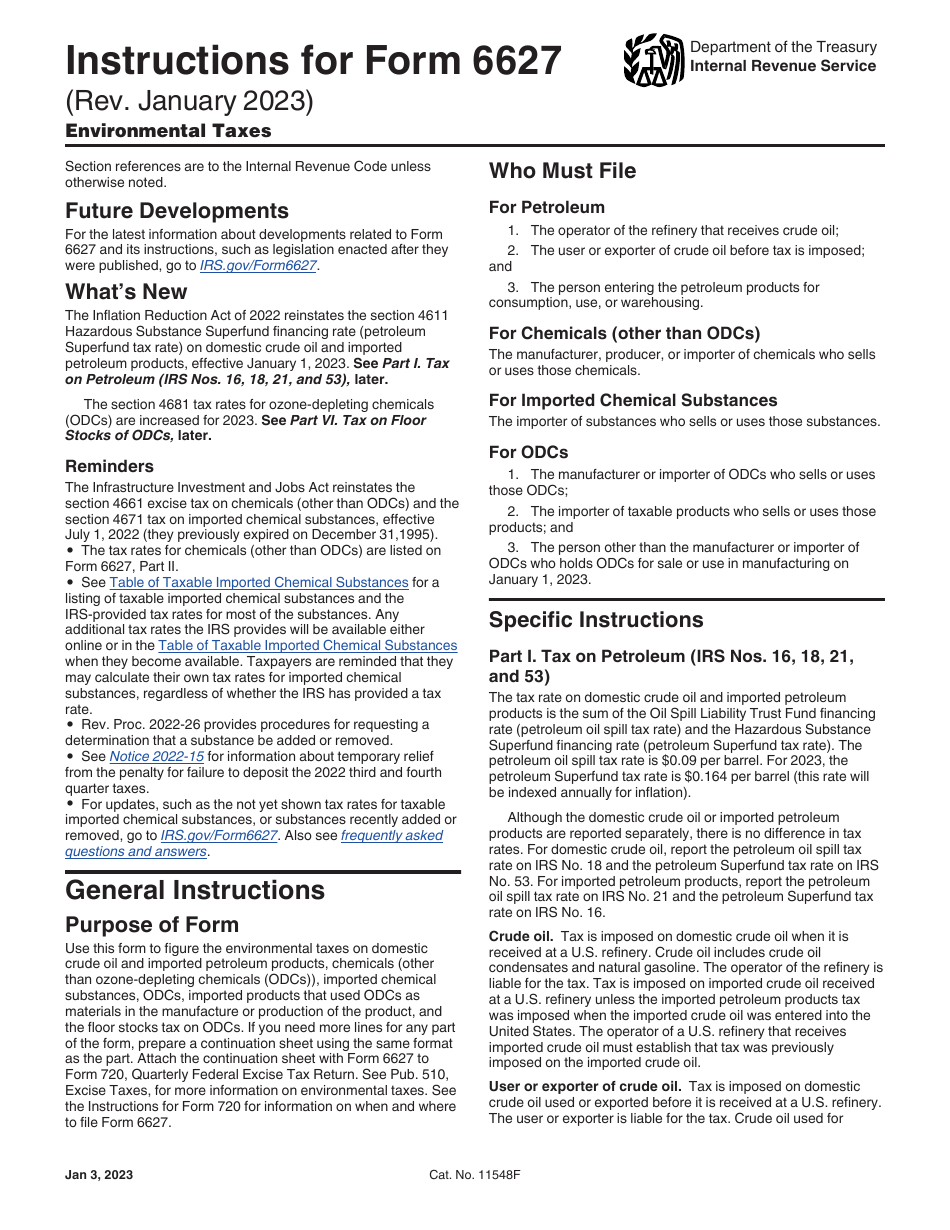 Instructions for IRS Form 6627 Environmental Taxes, Page 1