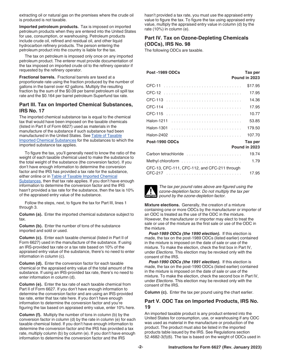 Instructions for IRS Form 6627 Environmental Taxes, Page 2