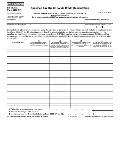 IRS Form 8038-CP Schedule A  Printable Pdf