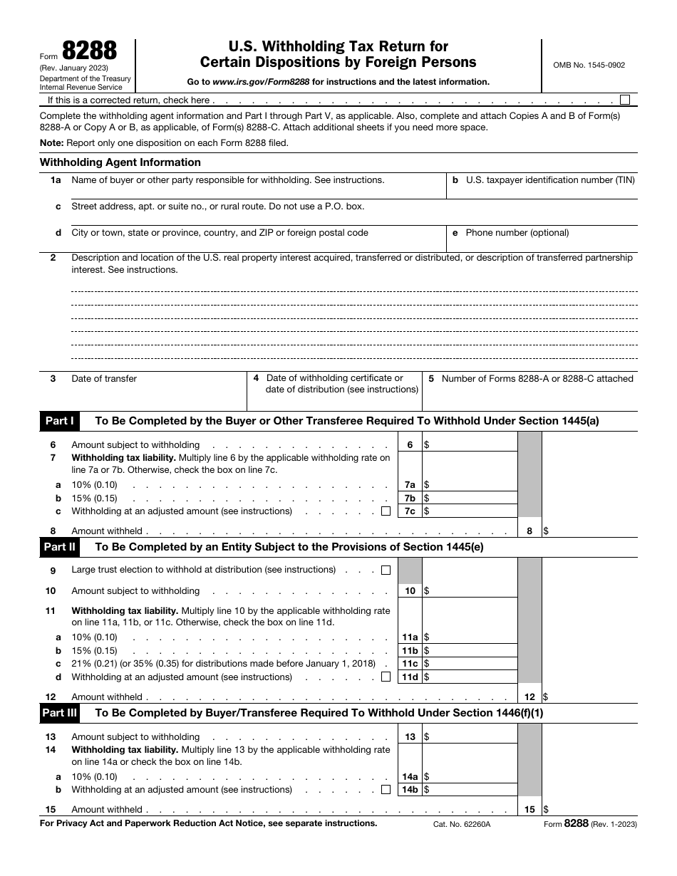 IRS Form 8288 U.S. Withholding Tax Return for Certain Dispositions by Foreign Persons, Page 1