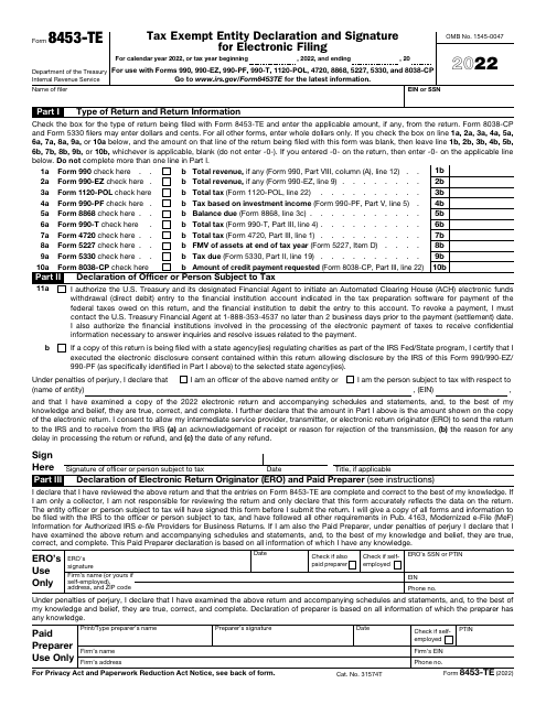 IRS Form 8453-TE 2022 Printable Pdf
