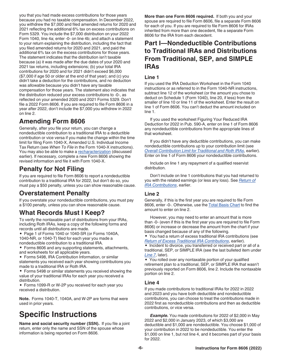 Instructions for IRS Form 8606 Nondeductible Iras, Page 6