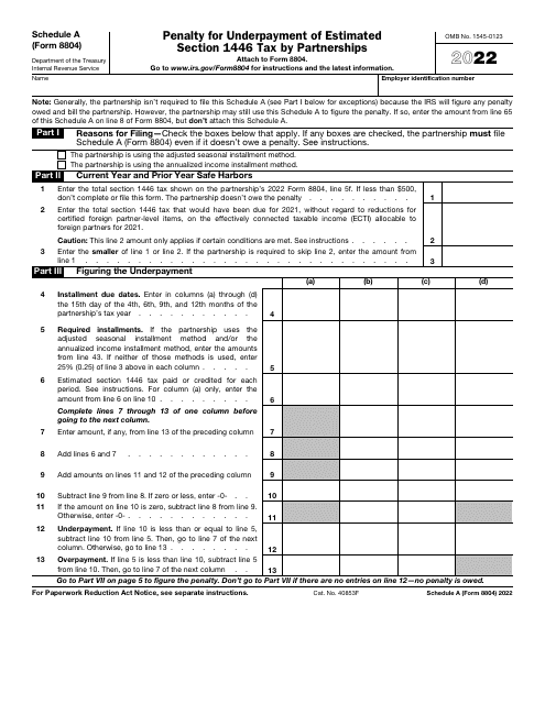 IRS Form 8804 Schedule A 2022 Printable Pdf