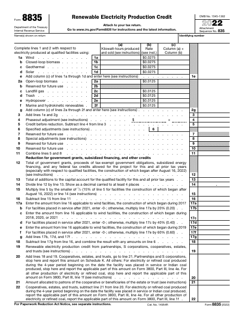 IRS Form 8835 2022 Printable Pdf